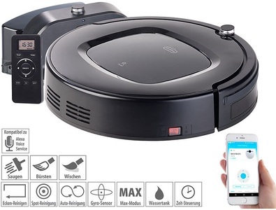 Sichler Haushaltsgeräte, Sichler Haushaltsgeräte WLAN-Reinigungs-Roboter mit Wischfunktion & App, komp. zu Amazon Alexa, WLAN-Reinigungs-Roboter mit Wischfunktion & App, komp. zu Amazon Alexa