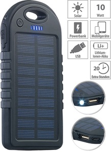 revolt, revolt Solar-Powerbank mit 4.000 mAh & Taschenlampe, 2x USB, bis 2 A, 10 Watt, Solar-Powerbank mit 4.000 mAh & Taschenlampe, 2x USB, bis 2 A, 10 Watt