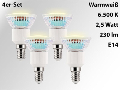 Luminea, Luminea 4er-Set LED-Spots, Sockel E14, 3 Watt, 230 Lumen, warmweiss (3000 K), 4er-Set LED-Spots, Sockel E14, 3 Watt, 230 Lumen, warmweiß (3000 K)