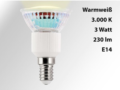 Luminea, Luminea LED-Spot Sockel E14, 3 Watt, warmweiss, 3000 K, 230 Lumen, LED-Spot, Sockel E14, 3 Watt, 230 Lumen, warmweiss (3000 K)