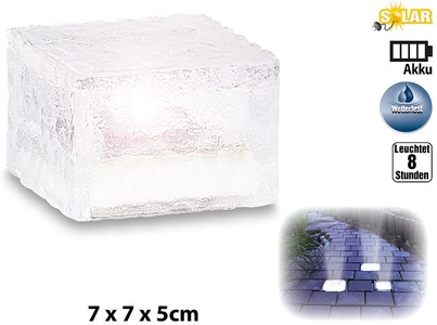 Lunartec, Lunartec Solar-LED-Glasbaustein mit Lichtsensor klein 7 x 7 cm, Solar-LED-Glasbaustein mit Lichtsensor klein 7 x 7 cm