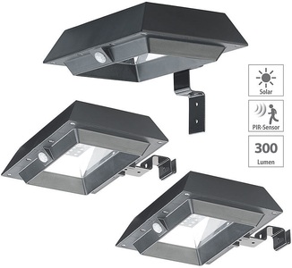 Lunartec, Lunartec 3er-Set 2in1-Solar-LED-Dachrinnen- & Wandleuchten, PIR-Sensor, 300 lm, 3er-Set 2in1-Solar-LED-Dachrinnen- & Wandleuchten, PIR-Sensor, 300 lm