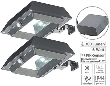Lunartec, Lunartec 2er-Set 2in1-Solar-LED-Dachrinnen- & Wandleuchten, je 300 lm, schwarz, 2er-Set 2in1-Solar-LED-Dachrinnen- & Wandleuchten, je 300 lm, schwarz
