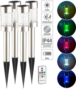 Lunartec, Lunartec 4er-Set Solar-RGB-LED-Wegeleuchten, Lichtsensor, Fernbedienung, IP44, 4er-Set Solar-RGB-LED-Wegeleuchten, Lichtsensor, Fernbedienung, IP44