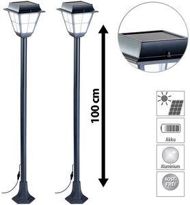 Lunartec, Lunartec 2er-Set Hybrid Solar-LED-Wegeleuchte mit optional. Netzbetrieb, 2er-Set Hybrid Solar-LED-Wegeleuchte mit optional. Netzbetrieb