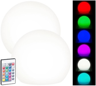 Lunartec, Lunartec 2er-Set Solar-LED-Leuchtkugel mit Fernbedienung, 60 Lumen,IP67,Ø20cm, 2er-Set Solar-LED-Leuchtkugel mit Fernbedienung, 60 Lumen,IP67,Ø20cm