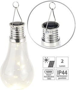 Lunartec, Lunartec Solar-LED-Lampe in Glühbirnen-Form, 3 warmweisse LEDs, 2 lm, 0,024 W, Solar-LED-Lampe in Glühbirnen-Form, 3 warmweiße LEDs, 2 lm, 0,024 W