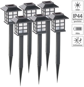 Lunartec, Lunartec 6er-Set Solar-LED-Wegeleuchten "Asian" mit Lichtsensor, IP44, 6er-Set Solar-LED-Wegeleuchten 