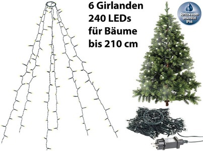 Lunartec, Lunartec Weihnachtsbaum-Überwurf-Lichterkette mit 6 Girlanden & 240 LEDs, IP44, Weihnachtsbaum-Überwurf-Lichterkette mit 6 Girlanden & 240 LEDs, IP44