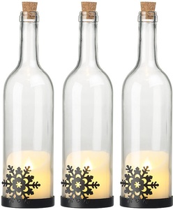 Lunartec, Lunartec 3er-Set Deko-Glasflasche, LED-Kerze & bewegliche Flamme, Schneeflocke, 3er-Set Deko-Glasflasche, LED-Kerze & bewegliche Flamme, Schneeflocke