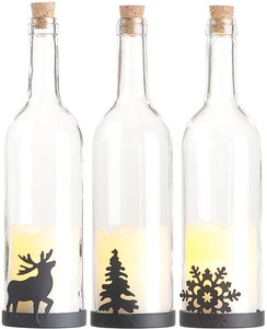 Lunartec, Lunartec 3er-Set Deko-Glasflasche, LED-Kerze, bewegliche Flamme, diverse Motive, 3er-Set Deko-Glasflasche, LED-Kerze, bewegliche Flamme, diverse Motive