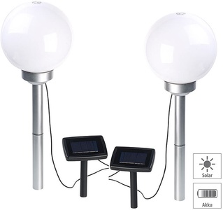 Lunartec, Lunartec 2er-Set Solar-LED-Leuchtkugeln, rotierender Effekt, Erdspiess, Ø 20 cm, 2er-Set Solar-LED-Leuchtkugeln, rotierender Effekt, Erdspieß, Ø 20 cm