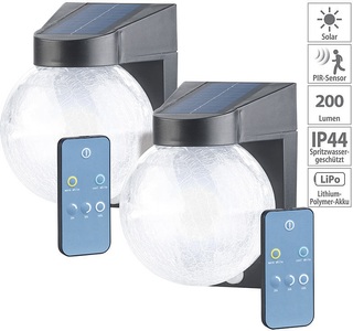 Luminea, Luminea 2er Pack Solar-LED-Wandleuchte im Crackle-Glas-Design, PIR-Sensor,, 2er Pack Solar-LED-Wandleuchte im Crackle-Glas-Design, PIR-Sensor,