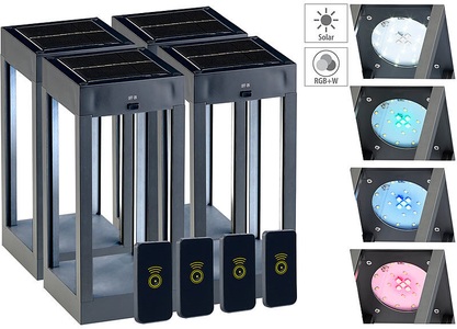 Lunartec, Lunartec 4er-Set Outdoor-Solar-Laterne, RGB+W-LEDs, Fernbedienung, 80 lm, 1 W, 4er-Set Outdoor-Solar-Laterne, RGB+W-LEDs, Fernbedienung, 80 lm, 1 W