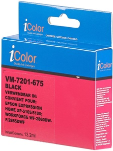 iColor, iColor Kompatible Tintenpatrone für Epson C13T02W14010, Schwarz, Tintenpatrone für Epson-Drucker (ersetzt C13T02W14010), black/ schwarz