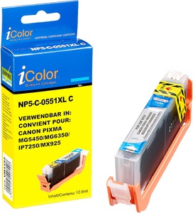 iColor, iColor Patrone für CANON (ersetzt CLI-551C XL), cyan mit CHIP, Patrone für CANON (ersetzt CLI-551C XL), cyan mit CHIP