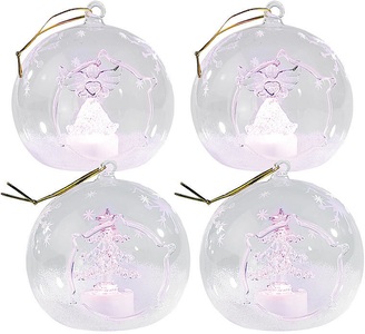 Lunartec, Lunartec Mundgeblasene LED-Glas-Ornamente in Kugelform, 4er-Set, Mundgeblasene LED-Glas-Ornamente in Kugelform, 4er-Set
