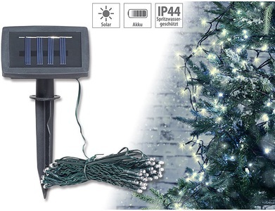 Lunartec, Lunartec Solar-LED-Lichterkette, 100 LEDs, Dämmerungssensor, warmw., 10 m, IP44, Solar-LED-Lichterkette, 100 LEDs, Dämmerungssensor, warmw., 10 m, IP44