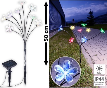 Lunartec, Lunartec Solar-LED-Lichterstrauch mit 8 Blüten und Erdspiess, multicolor, 50 cm, Solar-LED-Lichterstrauch mit 8 Blüten und Erdspiess, multicolor, 50 cm