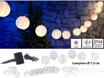Lunartec, Lunartec Solar-LED-Lichterkette, warmweiss, mit 20 weissen Lampions, 3,8 m, IP44, Solar-LED-Lichterkette, warmweiß, mit 20 weißen Lampions, 3,8 m, IP44