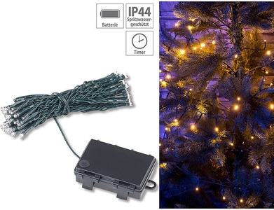 Lunartec, Lunartec LED-Lichterkette mit 50 LEDs, Timer, Batterie, warmweiss, 5 m, IP44, LED-Lichterkette mit 50 LEDs, Timer, Batterie, warmweiss, 5 m, IP44