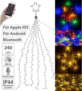 Lunartec, Lunartec Christbaum-Überwurf-Lichterkette, 240 RGBW-LEDs, Bluetooth & App, IP44, Christbaum-Überwurf-Lichterkette, 240 RGBW-LEDs, Bluetooth & App, IP44