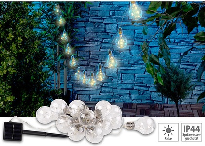 Lunartec, Lunartec Solar-LED-Lichterkette im Glühbirnen-Look, 12 Birnen, warmweiss, 8,5 m, Solar-LED-Lichterkette im Glühbirnen-Look, 12 Birnen, warmweiß, 8,5 m
