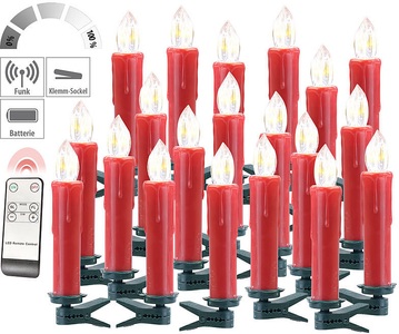Lunartec, Lunartec FUNK-Weihnachtsbaum-LED-Kerzen mit Fernbedienung, 20er-Set, rot, FUNK-Weihnachtsbaum-LED-Kerzen mit Fernbedienung, 20er-Set, rot