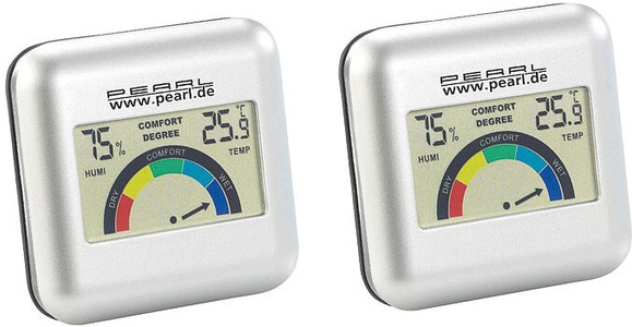 Pearl, Pearl 2er-Set digitales Hygrometer mit Thermometer mit grafischer Anzeige, 2er-Set digitales Hygrometer mit Thermometer mit grafischer Anzeige
