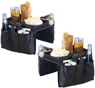 Infactory, infactory 2er-Set Sofa-Organizer: 5 Taschen & Ablagefläche für Snacks & Getränke, 2er-Set Sofa-Organizer: 5 Taschen & Ablagefläche für Snacks & Getränke