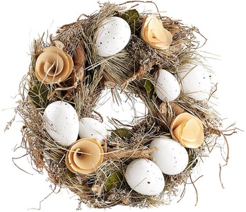 Britesta, Britesta Osterkranz mit hellgrauen Ostereiern und Holznote, Ø 23 cm, Osterkranz mit hellgrauen Ostereiern und Holznote, Ø 23 cm