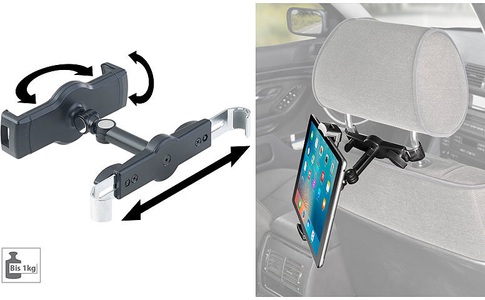 Lescars, Lescars Universal-360°-Kopfstützen-Halterung für Tablet-PCs & iPads bis 12,9", Universal-360°-Kopfstützen-Halterung für Tablet-PCs & iPads bis 12,9