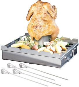 Rosenstein & Söhne, Rosenstein & Söhne 5in1-Grill-Aufsatz aus Edelstahl, 4 Spiesse, für Hähnchen, Gemüse & Co., 5in1-Grill-Aufsatz aus Edelstahl, 4 Spiesse, für Hähnchen, Gemüse & Co.
