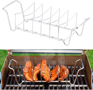 Rosenstein & Söhne, Rosenstein & Söhne 2in1-Sparerib-Halter und Bratenkorb für Grill und Ofen, Edelstahl, 2in1-Sparerib-Halter und Bratenkorb für Grill und Ofen, Edelstahl