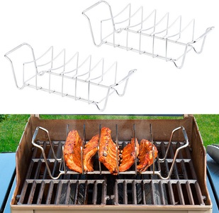 Rosenstein & Söhne, Rosenstein & Söhne 2er-Set 2in1-Sparerib-Halter & Bratenkorb für Grill & Ofen, Edelstahl, 2er-Set 2in1-Sparerib-Halter & Bratenkorb für Grill & Ofen, Edelstahl