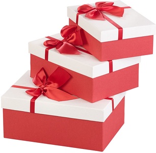 Your design, Your Design 3er-Set edle Geschenk-Boxen mit roter Schleife, 3 verschiedene Grössen, 3er-Set edle Geschenk-Boxen mit roter Schleife, 3 verschiedene Grössen