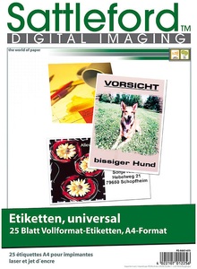 Sattleford, Sattleford 25 Etiketten A4 210x297 mm für Laser/Inkjet, 25 Etiketten A4 210x297 mm für Laser/Inkjet