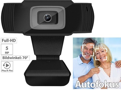 Somikon, Somikon Full-HD-USB-Webcam mit 5 MP, Autofokus und Dual-Stereo-Mikrofon, Full-HD-USB-Webcam mit 5 MP, Autofokus und Dual-Stereo-Mikrofon