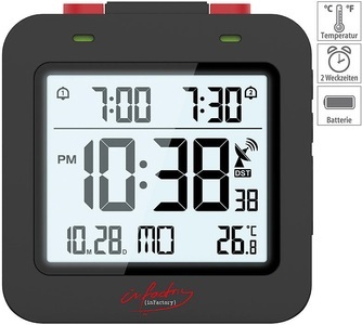 Infactory, infactory Digitaler Reise-Funkwecker mit Thermometer, Datum, Dual-Alarm, schwarz, Digitaler Reise-Funkwecker mit Thermometer, Datum, Dual-Alarm, schwarz
