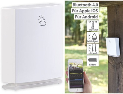Infactory, infactory Wetterstation-Datenlogger für iOS & Android mit Bluetooth 4.0 und App, Wetterstation-Datenlogger für iOS & Android mit Bluetooth 4.0 und App