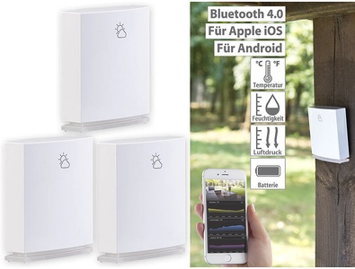 Infactory, infactory 3er-Set Wetterstation-Datenlogger für iOS & Android mit Bluetooth, 3er-Set Wetterstation-Datenlogger für iOS & Android mit Bluetooth