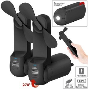Pearl, Pearl 3in1-Mini-Ventilator mit Powerbank & Taschenlampe, 2.000 mAh, 2er-Set, 3in1-Mini-Ventilator mit Powerbank & Taschenlampe, 2.000 mAh, 2er-Set