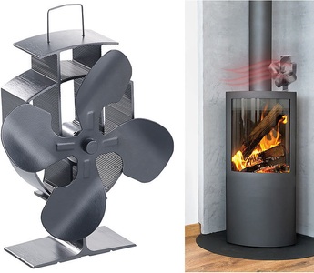 Carlo Milano, Carlo Milano Stromloser Kaminofen-Ventilator mit 4 Lüfter-Blättern, für 60 - 350 °C, Stromloser Kaminofen-Ventilator mit 4 Lüfter-Blättern, für 60 - 350 °C