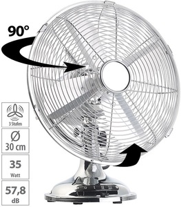 Sichler Haushaltsgeräte, Sichler Haushaltsgeräte Vollmetall-Tisch-Ventilator im Retro-Look, Oszillation, 35 W, Ø 30 cm, Vollmetall-Tisch-Ventilator im Retro-Look, Oszillation, 35 W, Ø 30 cm