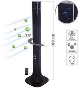 Sichler Haushaltsgeräte, Sichler Haushaltsgeräte 3-stufiger Design-Turmventilator mit Ionisator, 75°-Oszillation, 60 W, 3-stufiger Design-Turmventilator mit Ionisator, 75°-Oszillation, 60 W