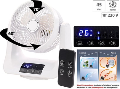 Sichler Haushaltsgeräte, Sichler Haushaltsgeräte Digitaler 3D-Robo-Raumventilator & Luftzirkulator, 45 Watt, Ø 21 cm, Digitaler 3D-Robo-Raumventilator & Luftzirkulator, 45 Watt, Ø 21 cm