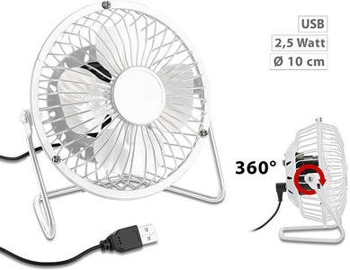 Sichler Haushaltsgeräte, Sichler Haushaltsgeräte Mini-USB-Tischventilator, Vollmetall, neigbar um 360°, 2,5 W, Ø 10 cm, Mini-USB-Tischventilator, Vollmetall, neigbar um 360°, 2,5 W, Ø 10 cm