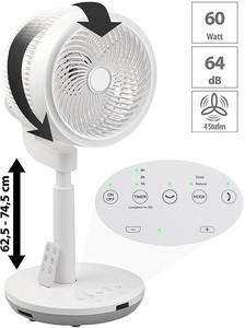 Sichler Haushaltsgeräte, Sichler Haushaltsgeräte Höhenverstellbarer 3D-Raumventilator & Luftzirkulator, Ø 22 cm, 60 W, Höhenverstellbarer 3D-Raumventilator & Luftzirkulator, Ø 22 cm, 60 W
