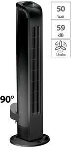 Sichler Haushaltsgeräte, Sichler Haushaltsgeräte Turmventilator mit 3 Geschwindigkeits-Stufen und 90° Oszillation, 50 W, Turmventilator mit 3 Geschwindigkeits-Stufen und 90° Oszillation, 50 W