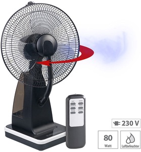 Sichler Haushaltsgeräte, Sichler Haushaltsgeräte Tisch-Ventilator mit Ultraschall-Sprühnebel und Fernbedienung, 80 Watt, Tisch-Ventilator mit Ultraschall-Sprühnebel und Fernbedienung, 80 Watt